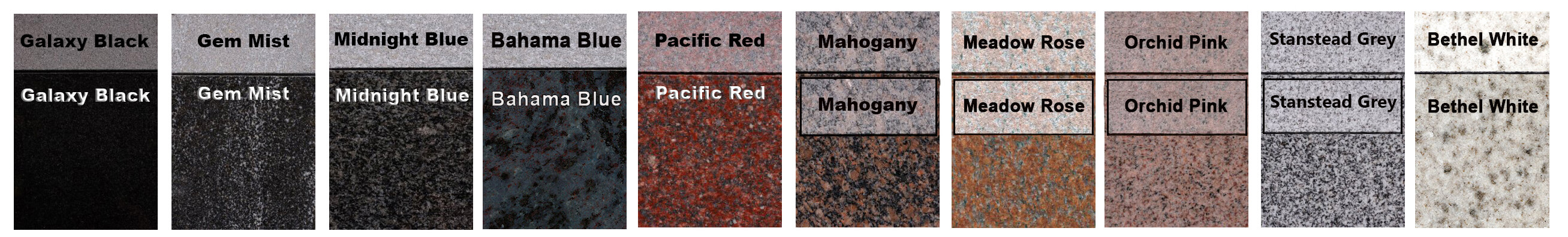 Granite colour chart